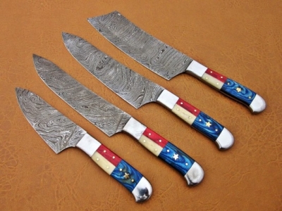 4 Pieces Damascus Chef Knives Set